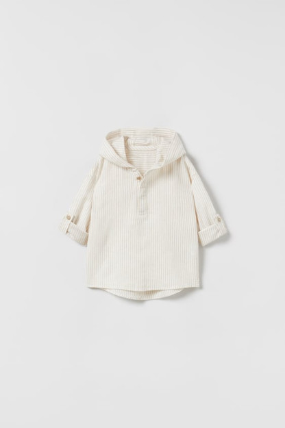 ПОЛОСАТАЯ РУБАШКА ИЗ ЛЬНЯНОЙ СМЕСИ С КАПЮШОНОМ 4-5 years (110 cm)
