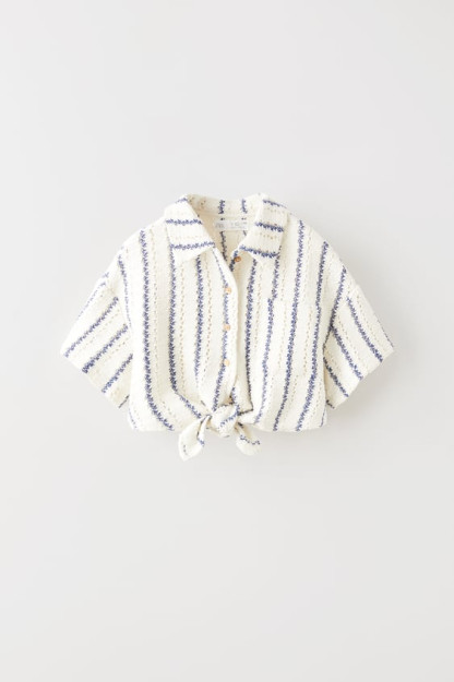 ПОЛОСАТАЯ ВЯЗАНАЯ КРЮЧКОМ ФУТБОЛКА С УЗЛОМ 11-12 years (152 cm)