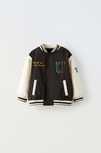 Varsity 12-18 oylik suv o'tkazmaydigan sun'iy qo'y terisi bombardimon ko'ylagi (86 sm)