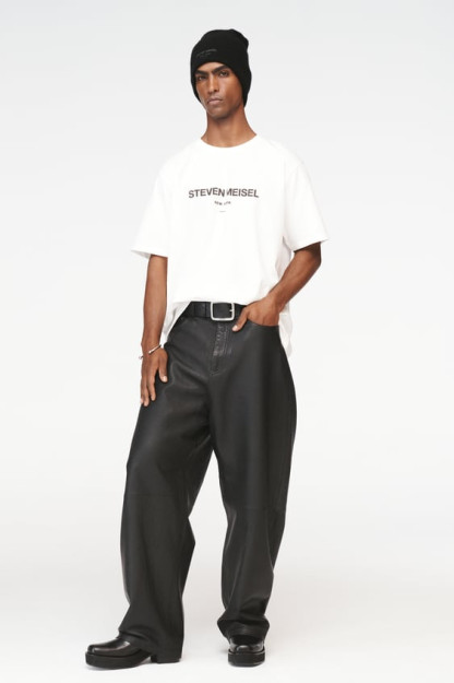 КОЖАНЫЕ БРЮКИ STEVEN MEISEL С ШИРОКИМИ ШТАНИНАМИ SUPER WIDE-LEG EU 44 (US 34)