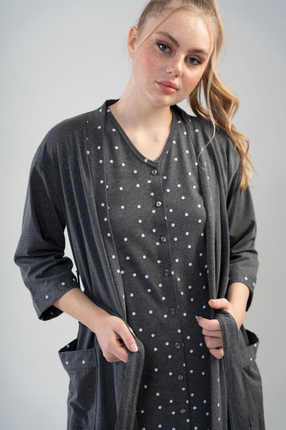 Woman Poor Sleeve Pregnant Dressing Gown Set S dress blues