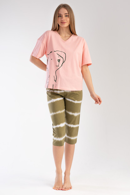 Woman Peach Capri Set S