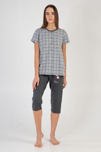 Woman Plaid Capri Set M