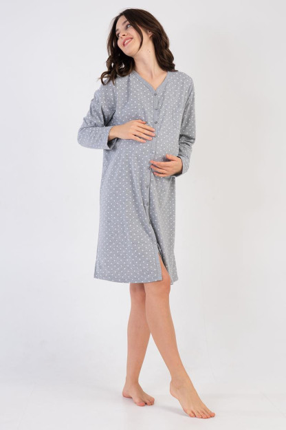 Woman Pregnant Home Dress L gray melange