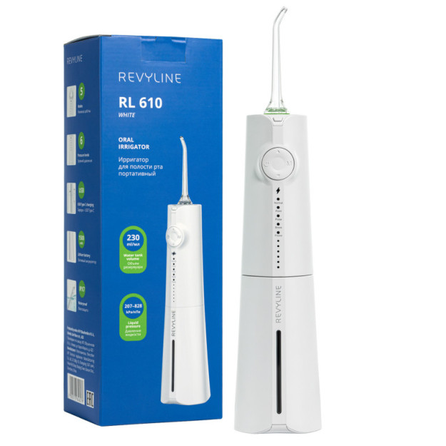 Портативный ирригатор Revyline RL 610  Irrigator Revyline RL 610 Портативный ирригатор Revyline RL 610  Irrigator Revyline RL 610 Вес с упаковкой (кг)\t 0.5 кг Ширина упаковки\t 8 см    Длина