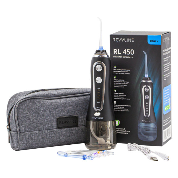 Paket bilan vazn (kg)\t 0.4 kg vaznsiz Портативный ирригатор Revyline RL 450 Black Irrigator Revyline RL 450 Black