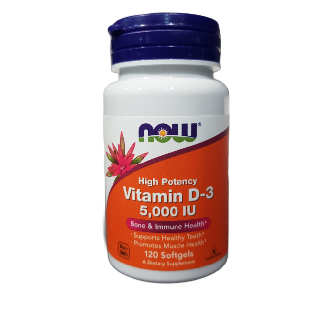 Vitamin D3 Now Foods AQSh 5000 IU 120 jelatin kapsulalari   UNVIT58