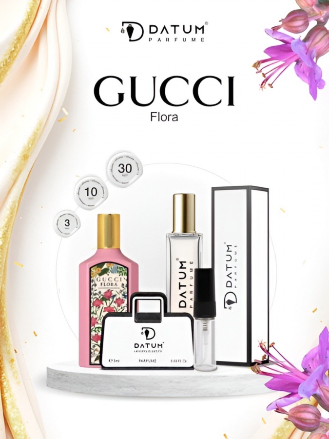 Ayollar atiri Datum Parfume Flora 30 ml, gardeniya mandarin va shirin gulli notalar bilan