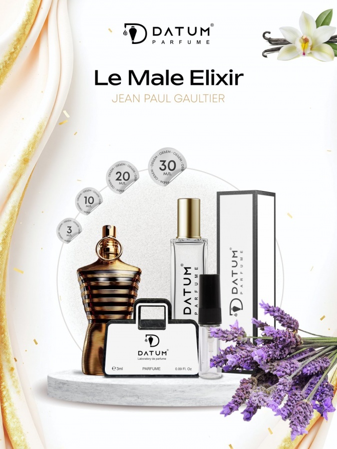 Erkaklar atiri Datum Parfume Le Male Elixir 20 ml, mandarin lavanda vanil va ambra bilan