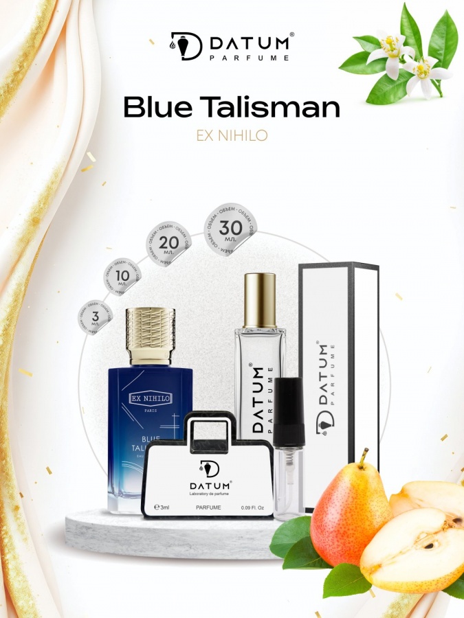 Uniseks atir Datum Parfume Blue Talisman 20 ml, nok, binafsha, sandal notalari bilan