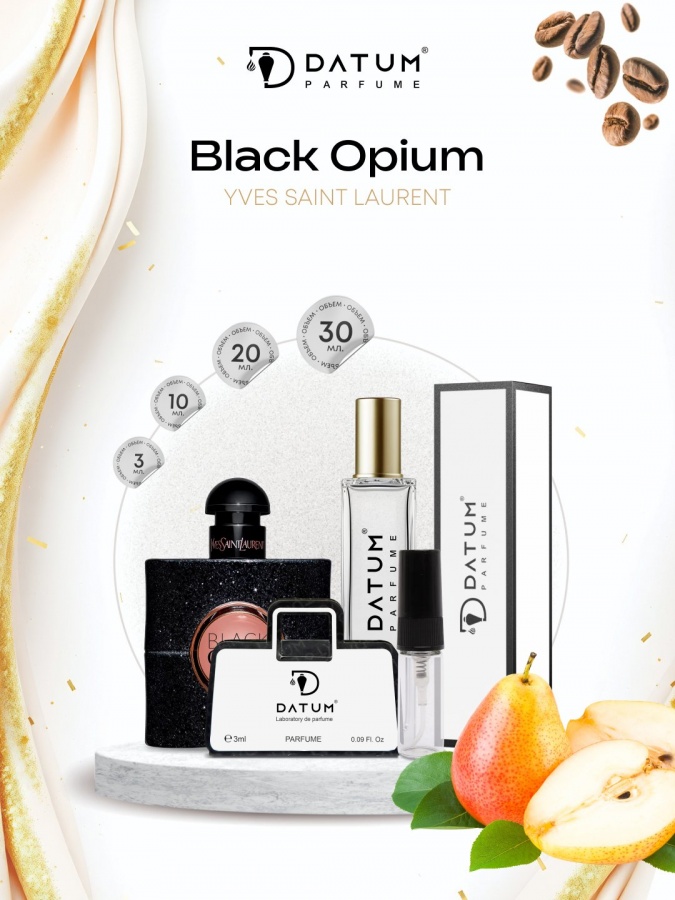 Ayollar atiri Datum Parfume Black Opium 10 ml, nok, kashtan darahti notalari bilan