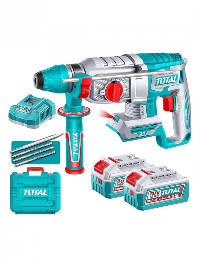 Перфоратор аккумуляторный TOTAL TRHLI202482 (20V, 2.4 Дж, 2x4.0 Ач)
