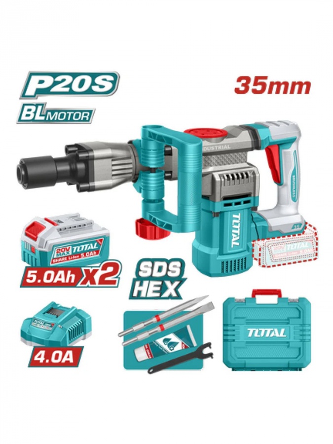 Perforator TOTAL TDBLI203582 — akkumulyatorli o'boyniy molotok 20V, 16 J