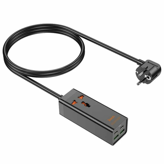 HOCO/Сетевой фильтр 1 гнездо + 2 PD65W + USB QC18W 1.5м 2500W черный AC10A 58801
