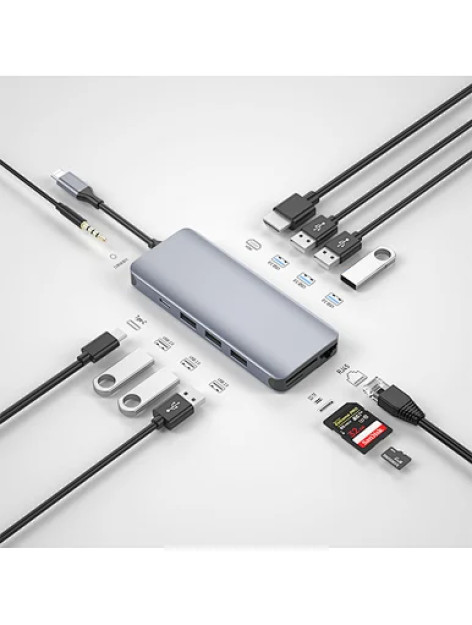 WiWU Alpha 12 in 1 Type C noutbuk adapteri USB C to USB 3.0 HDMI Lan Card Reader noutbuk kaliti 61075