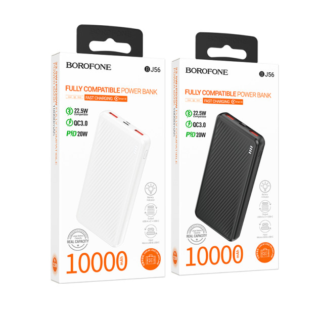 Внешний аккумулятор Borofone BJ56 10000 mAh чёрный белый 62226